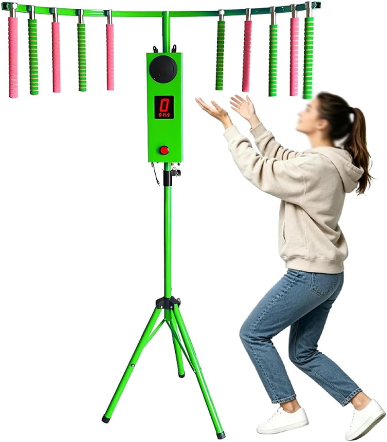 Máquina Recreativa Catch Stick, Probador De Reacción Led con Trípode De Altura Ajustable, Juego De Velocidad Interactivo para Alquiler En Fiestas, Bares Y Eventos. Green