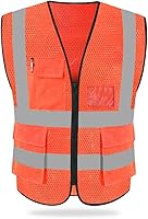 Vista 8 de HYCOPROT Chaleco reflectante de seguridad de malla de alta visibilidad con bolsillos y cremallera, cumple con las normas ANSI/ISEA