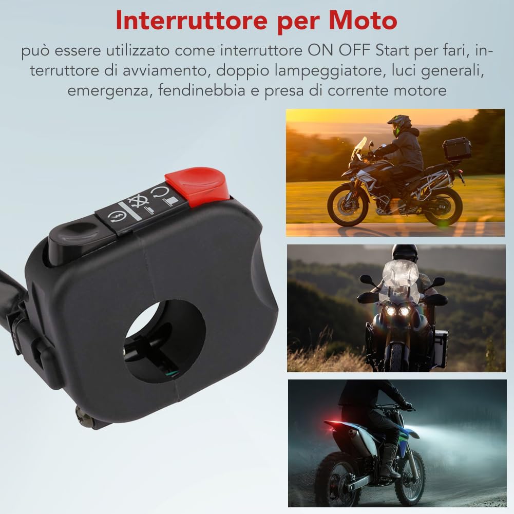 Interruttore Manubrio Moto 12V 7/8 Pollici Pulsante Arresto Motore Accensione per Scooter ATV