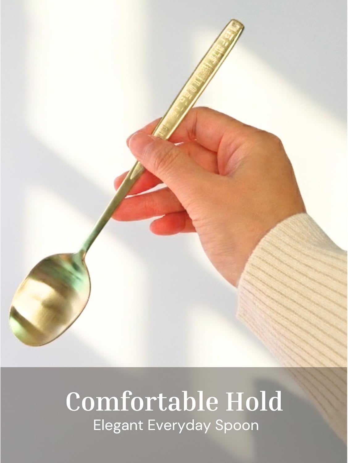 ONGI Korean Spoon and Chopstick 1 Set – Premium 18/10 Titanium Gold – Hangul Design – Gift-Ready – Made in Korea – Dishwasher Safe (Yongbi Gold 2 Set)