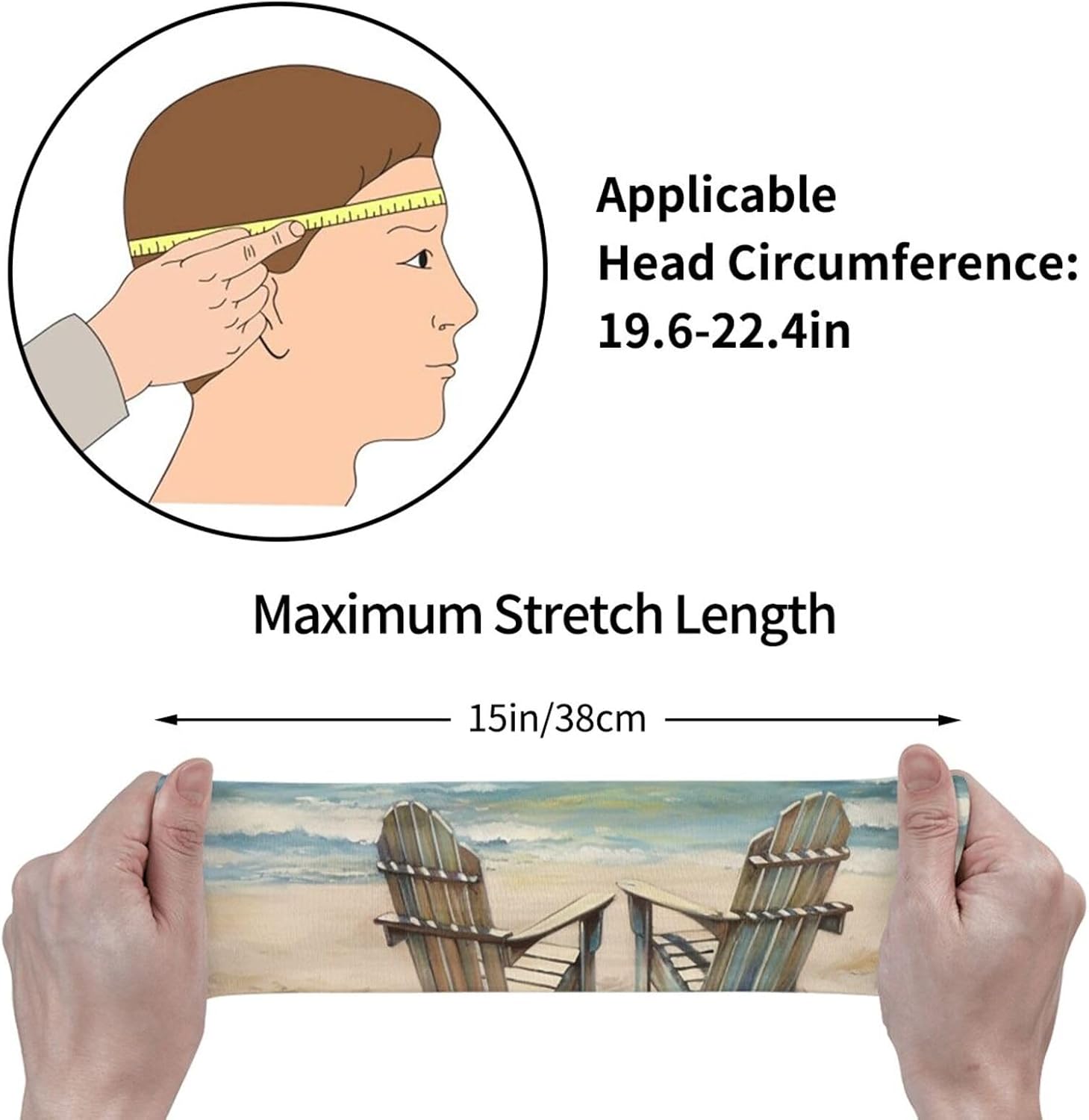 Beach Scene with Chairs Sports Headband for Men Women Wide Elastic Hair Bands Moisture Wicking Workout Sweatband Fashion Non Slip Head Bands Running Bandana for Yoga Fitness