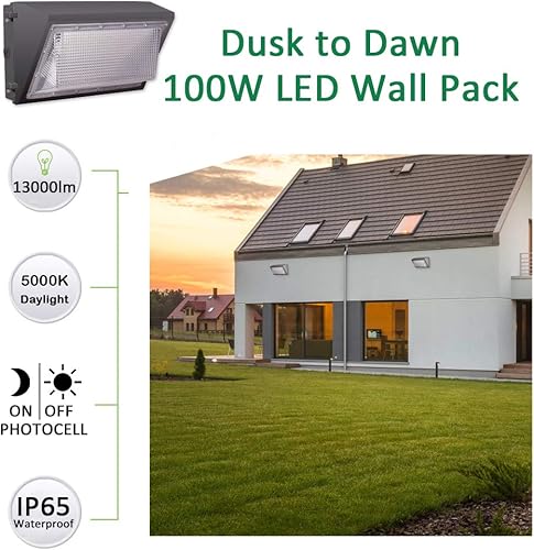 Miniatura 2 de Paquete de pared LED de 100 W con fotocélula del atardecer al amanecer, luz diurna de 5000 K, 13000 LM, AC100-277V con certificación ETL.