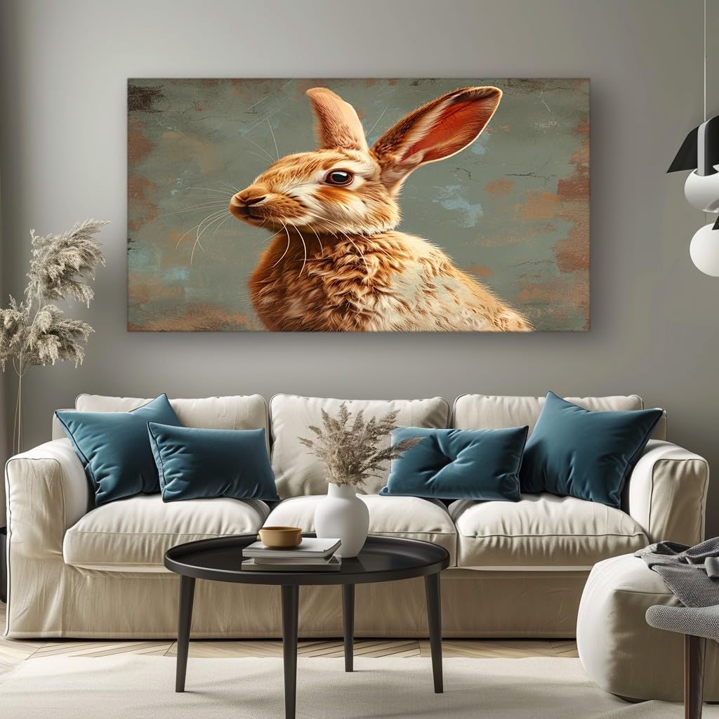 MKBKLI Living Room Wall Art Rabbit Modern Canvas Artwork, Large Decorative Print for Walls, Bedroom, Hallway and Home Decoration 60x120cm