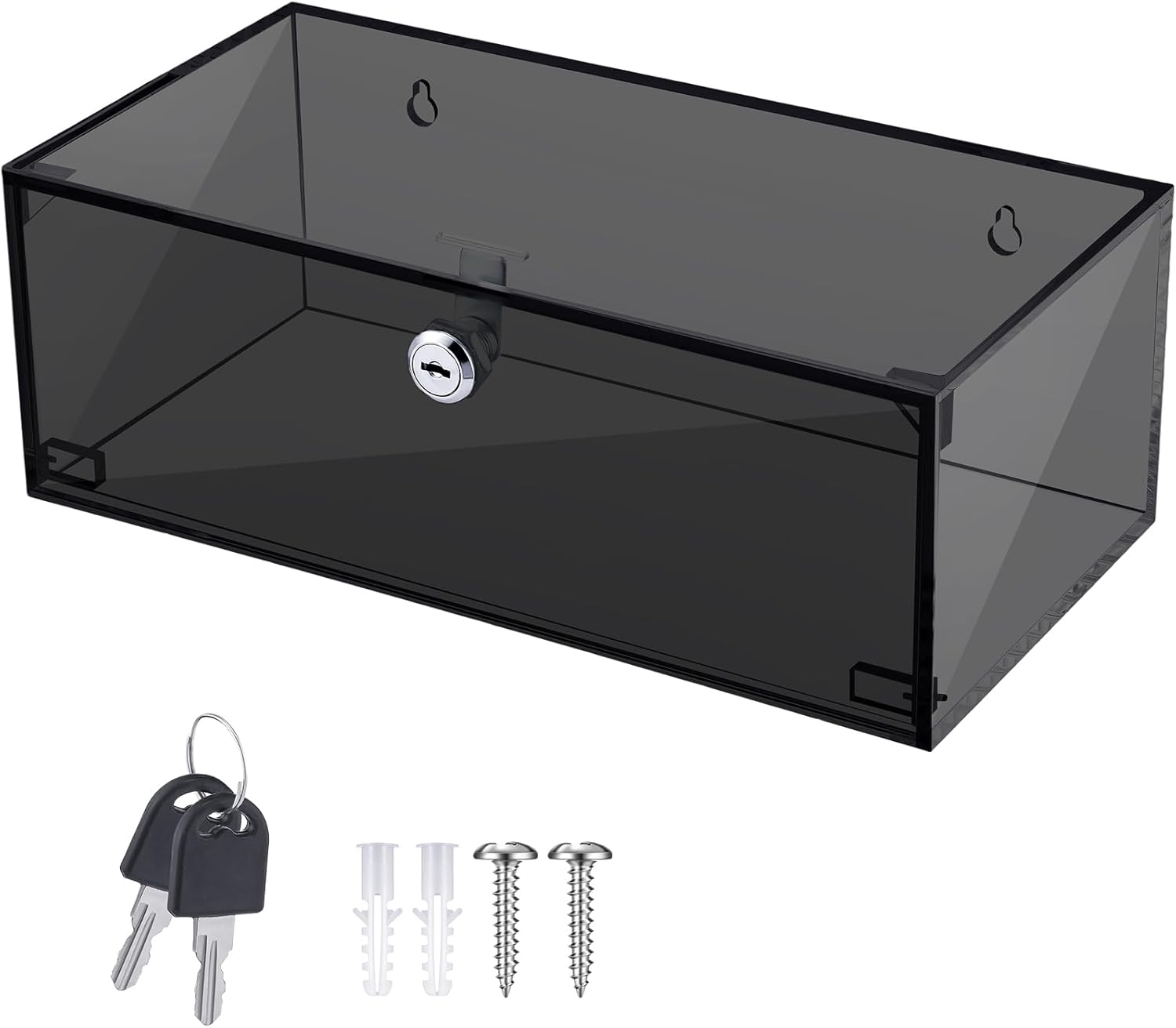 Refrigerator Medicine Lock Box with Keys and Mounting Hardware 12 x 6 x 4.5 Inch Wall Mount Locking Medicine Box Black Acrylic Wall Cabinet, First Aid Kit for Emergencies Home Use