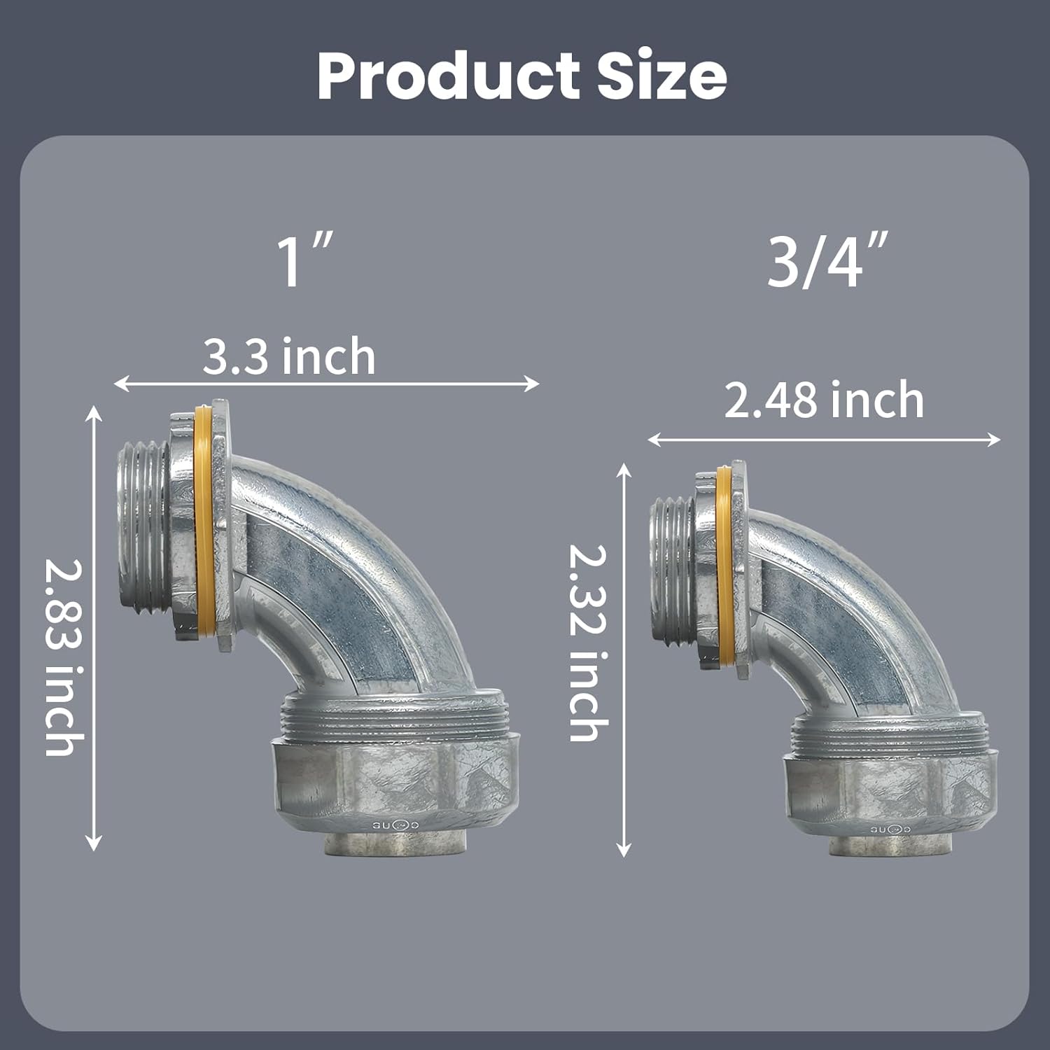 5 Pack 90-Degree Zinc Liquid Tight Connector 1in Electrical Connectors Lighting Conduit Fittings for PVC Electrical Flexible Conduit Fittings and NPT Connectors