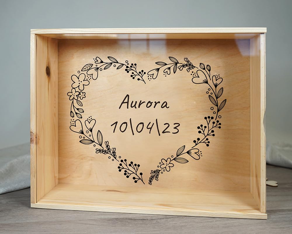 Caja de boda de plexiglás, Caja de recuerdos de madera para los recién casados, 36 x 27 x 10 cm, Caja de almacenamiento personalizada (Personalizzata matrimonio)