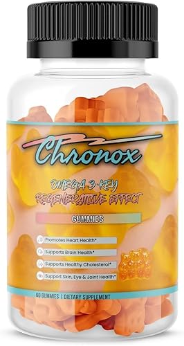 Chronox Gomitas de aceite de pescado Omega 3 con sabor a naranja para adultos, delicioso suplemento de Omega 3 masticable con aceite de pescado,