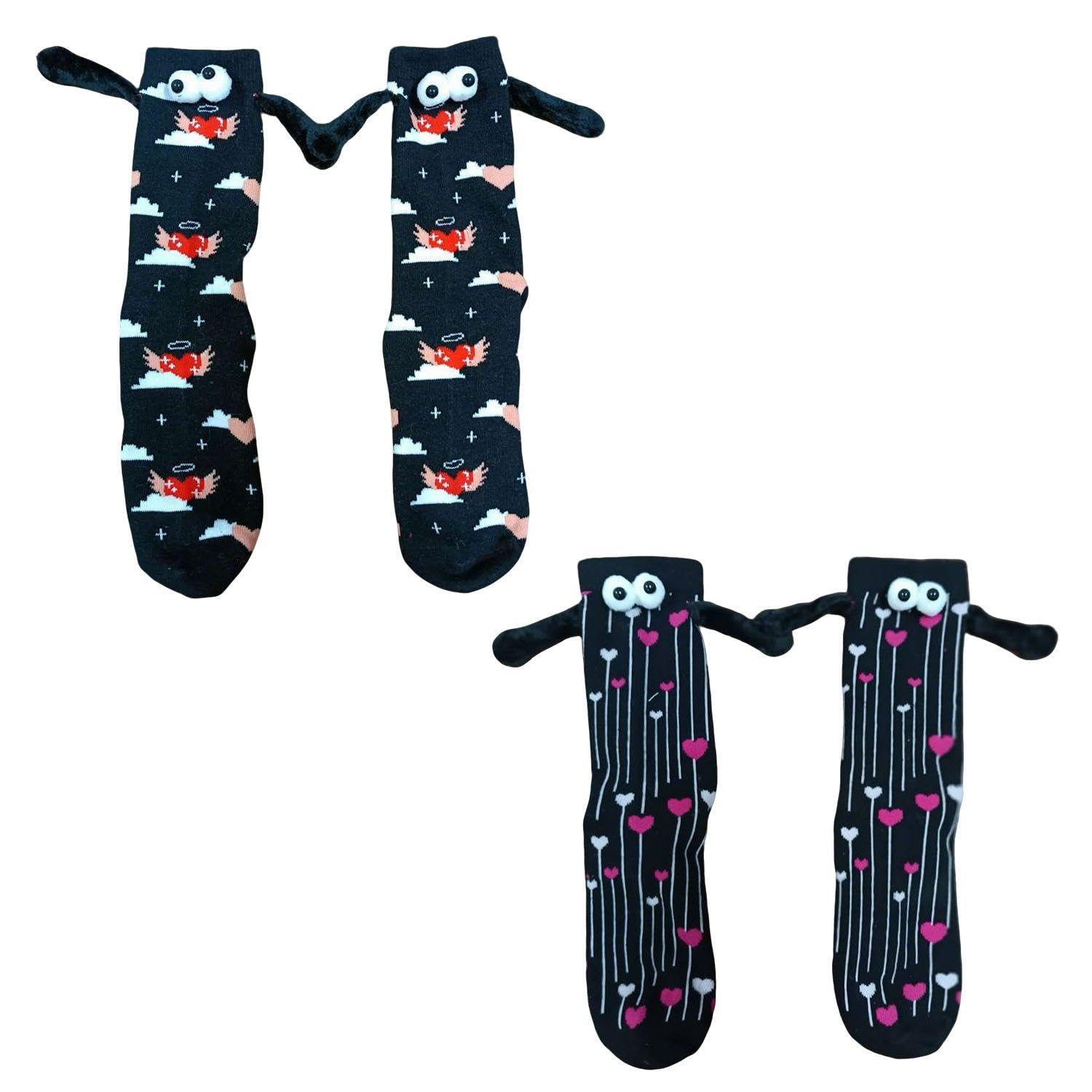 Tvsvkwe Unisex Black 2 Pairs Of Funny Hand-Held Socks, Funny Socks, Creative Cute Socks, Fashionable And Personalized Socks, Couple Socks.