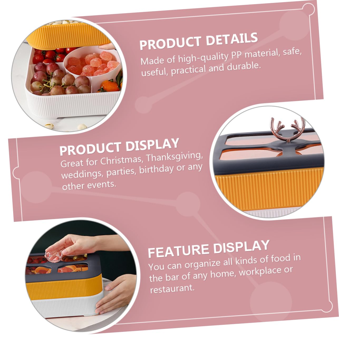 BESTOYARD 1pezzi Contenitore Snack Multifunzionale Con Coperchio Per Frutta e Snack Vassoio Riutilizzabile Per Feste e Nic Per Antipasti e Dolci