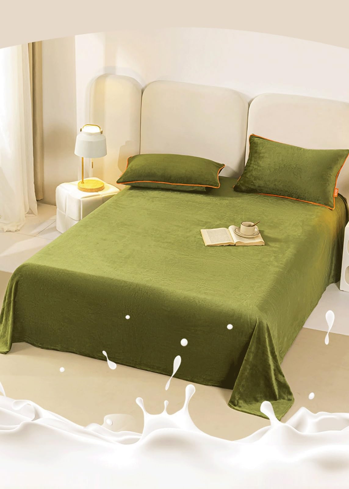 Bettlaken ohne Gummizug 160x230cm 230x250cm Warm Winter Plüsch Betttuch Winter Laken Leintuch Flauschig Flanell Haustuch(Green,160x230cm+48x74cm x2)