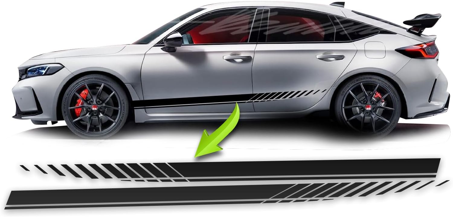 Side Strobe Lower Door Rocker Racing Stripes Vinyl Decals 2 Fits 2016 2023 & up Compatible with Honda Civic (Matte Black)