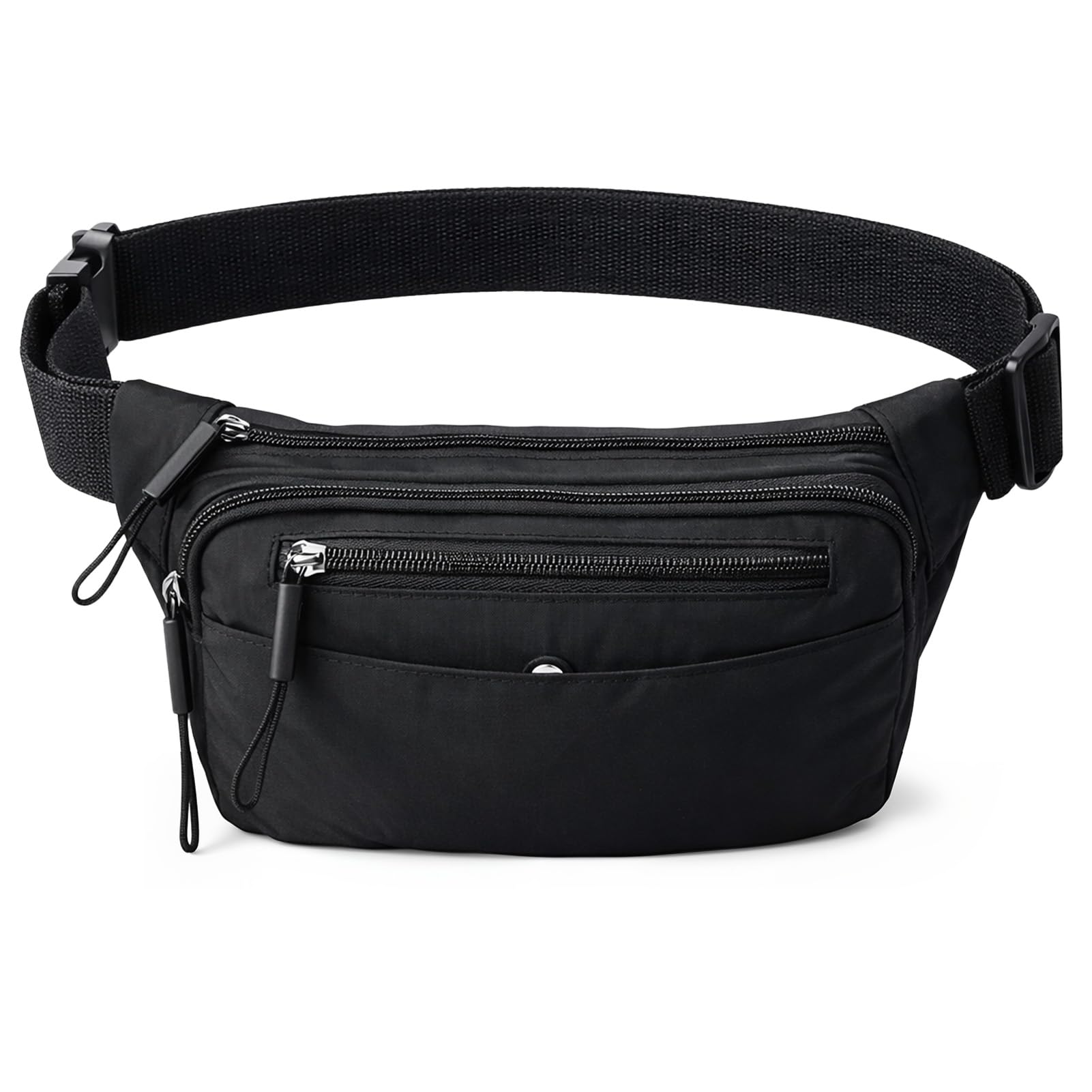 Vyuwast Black Bum Bag Bumbag for Men Women, Waterproof Bumbags for Ladies, 4 Zip Pockets Waist Pack Adjustable Belt Fanny Packs for Sport Running Walking Travel Cycling