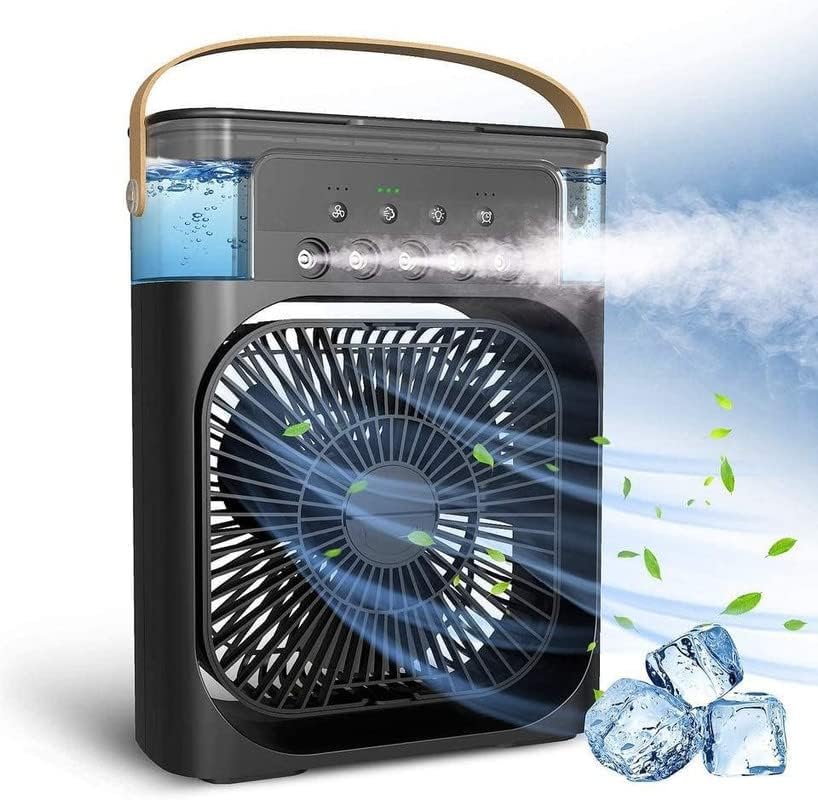 Image of CERLINK Portable Mini Air Cooler | Personal Cooling USB Fan with 7-Color LED Lights,Timer, 3 Wind Speed, 3 Spray Modes-Ideal for Home, Office, Dorm, Travel (Multicolor)