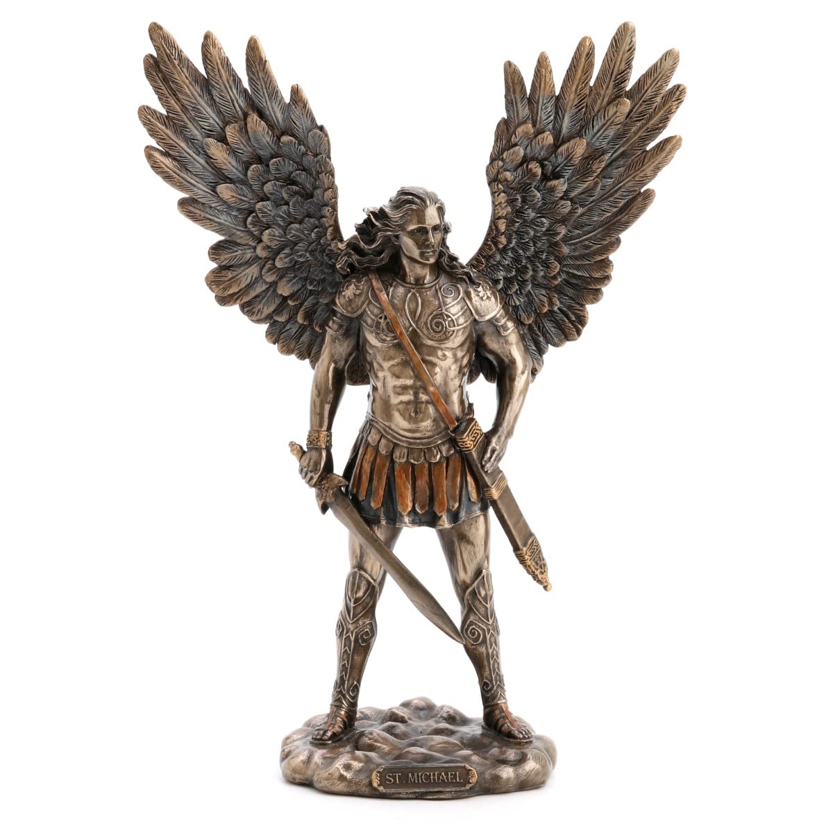 Kit 4 Archanges Michael Gabriel Raphael Uriel - Figurines Argentées Sur Base Bois Dorée