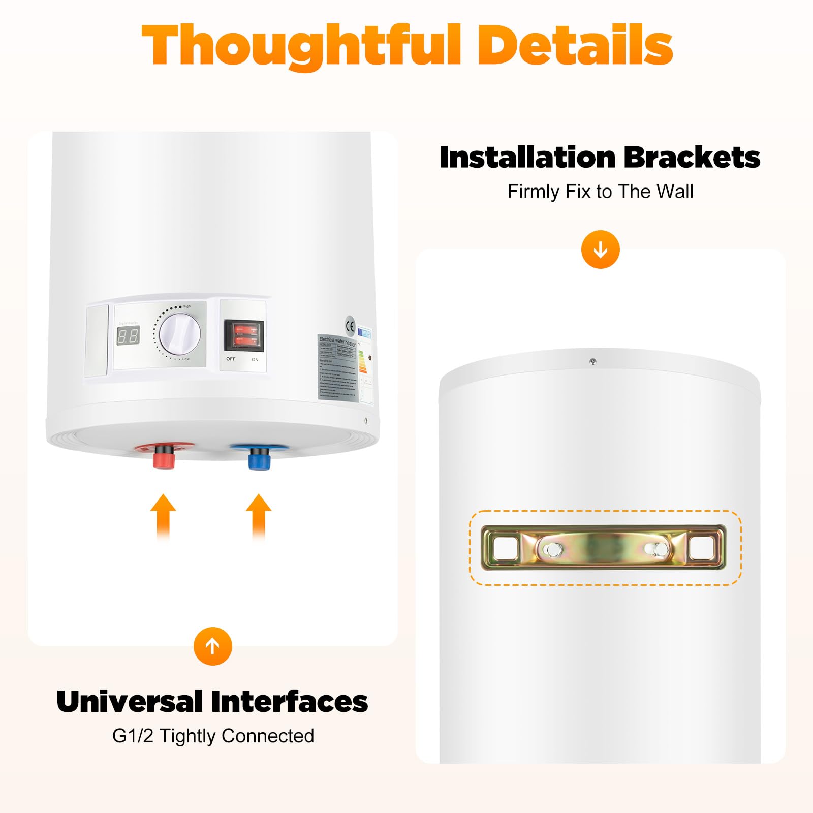 Serbatoio acqua calda elettrica 2000 W Smart Boiler a parete scaldabagno 80 L incl. valvola di sicurezza, soffione doccia e tubo, IPX4, temperatura di riscaldamento 25-75 ℃