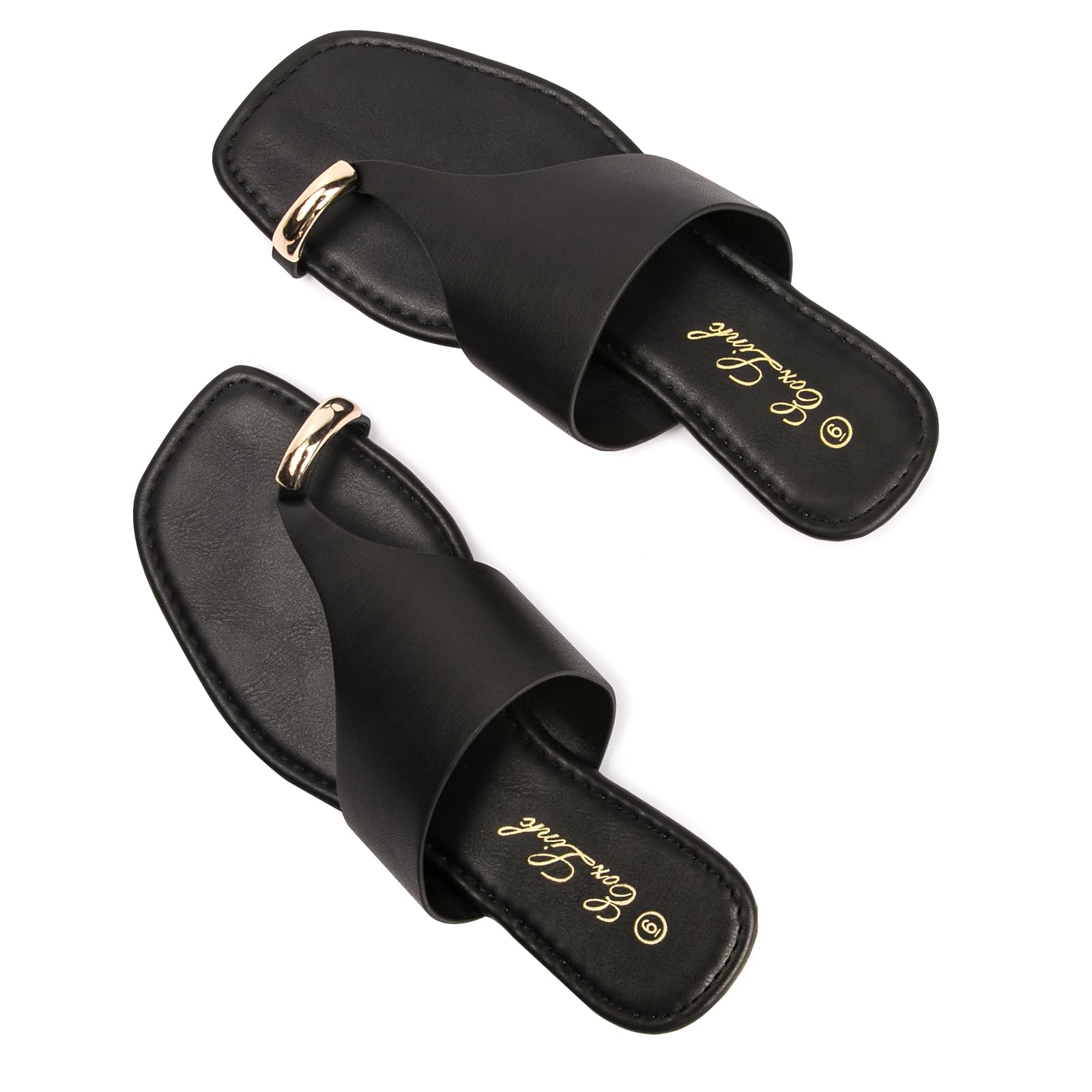 Eozlink Women’s Toe Ring Flat Slide Sandals – Slip-On Open Toe Thong Flip Flops, Casual Summer Beach Sandals