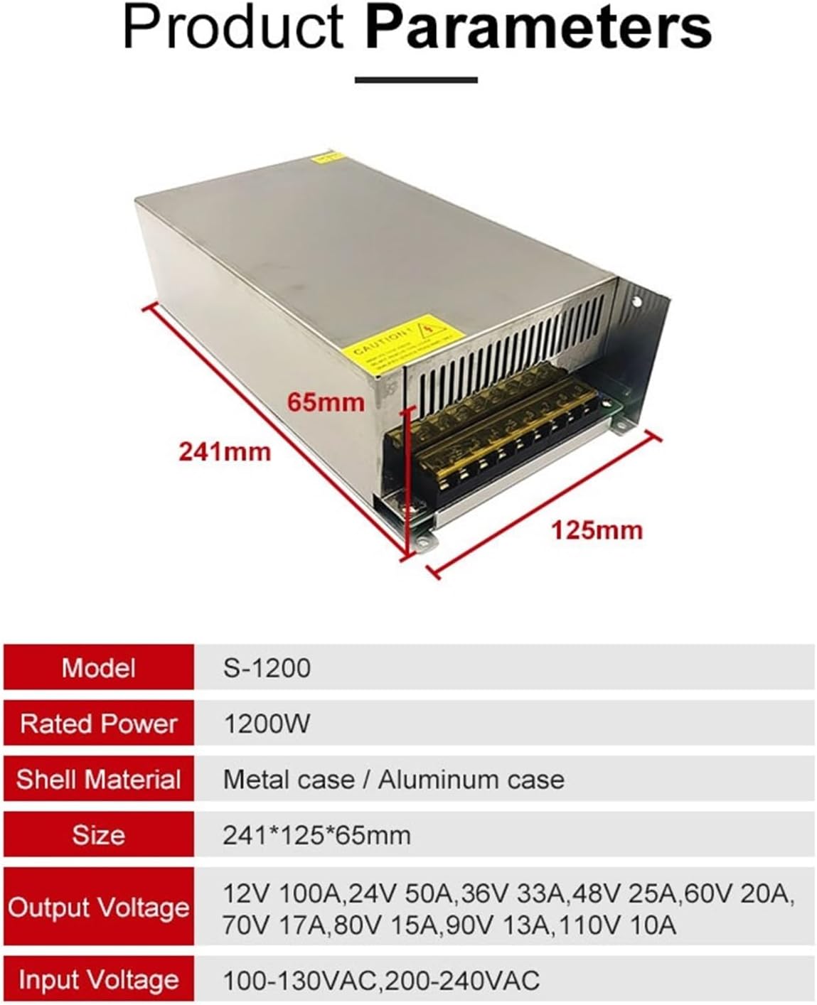 1200W Switching Power Supply 12V 15V 18V 24V 27V 36V 48V 50V 55V 60V 70V 80V 90V Single Output AC DC LED Power Supplies(24V)