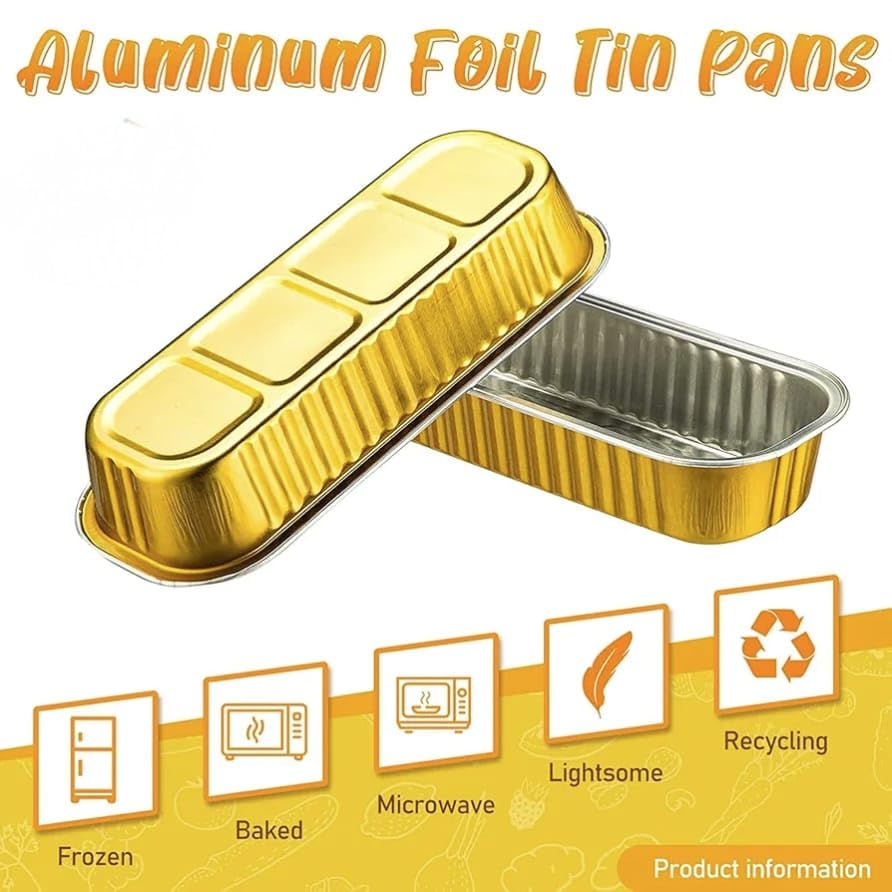 Image of Disposable Aluminium Rectangle Aluminium Tin Foil Bake & Serve Cup with Lid | Containers | Non-Stick Foil Baking Container Food Storage Baking Pans Pack 20