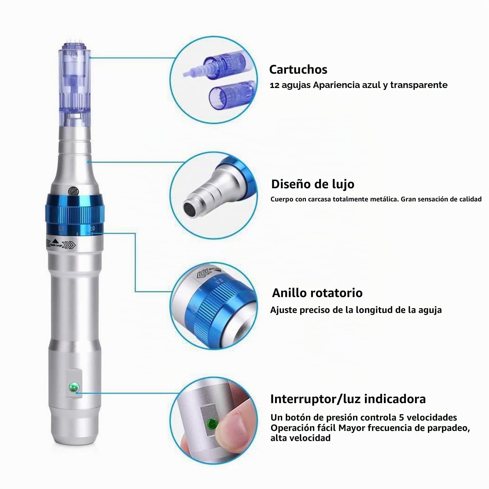 Dr.Pen Ultima A6 Derma-Pen Microneedling Pen Inalámbrica y Profesional con 22 Cartuchos de Repuesto - Máquina de Microagujas Recargable y Ajustable 0-2.5mm para el Cuidado de la Piel