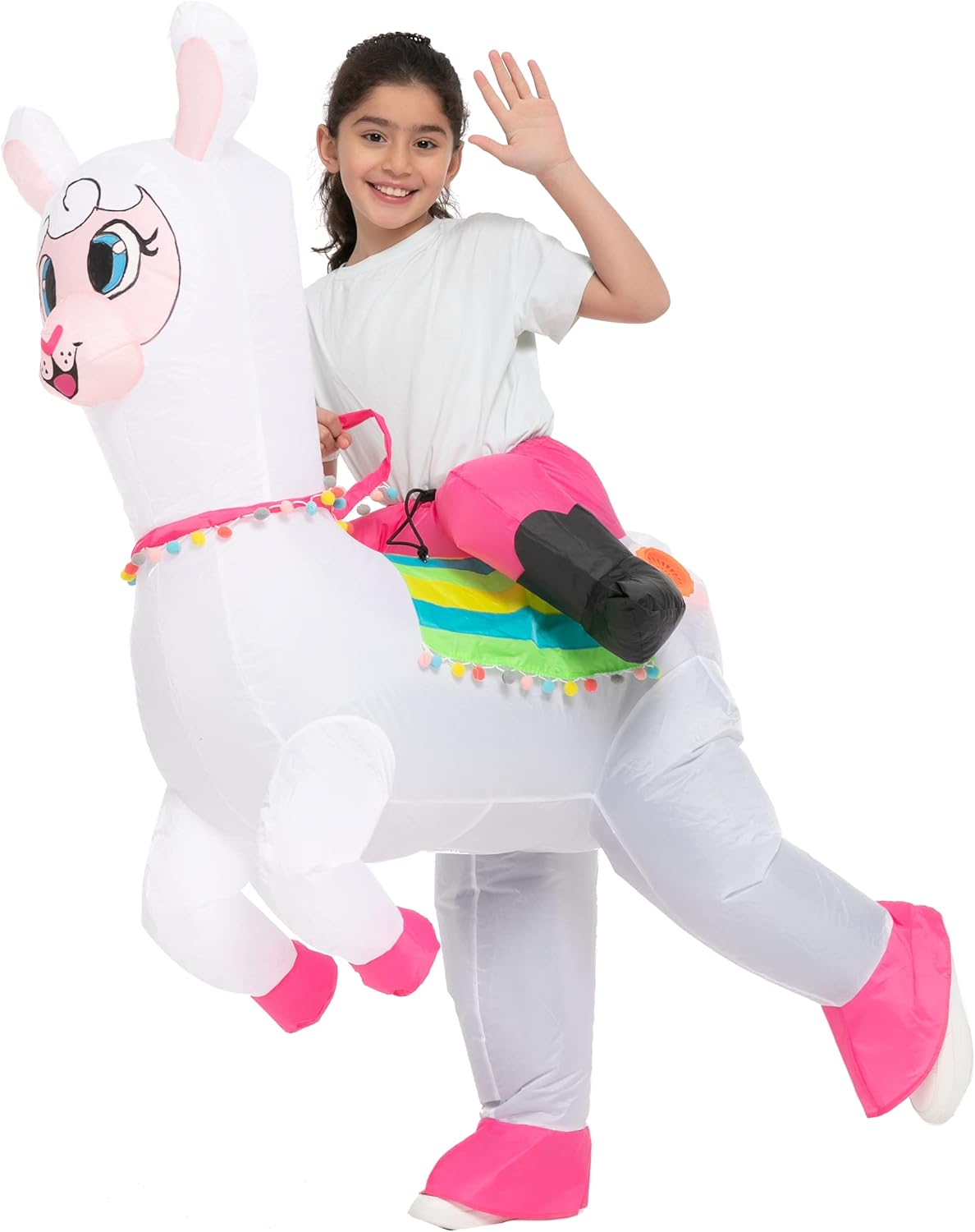 Spooktacular Creations Alpaca Inflatable Costume for Kids, Funny Air Blow Up Costumes, Riding an Alpaca for Halloween Parties
