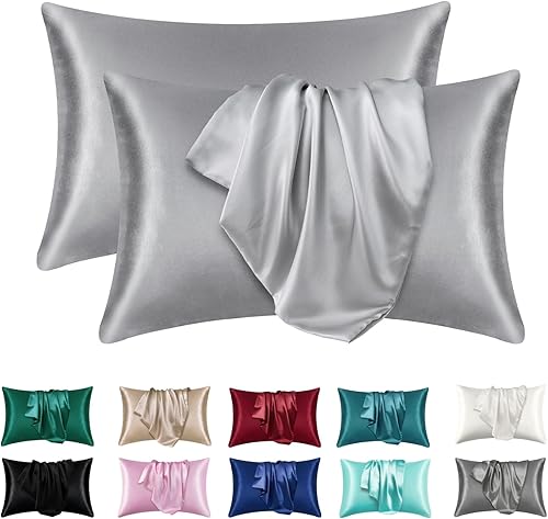 Miniatura 2 de Fundas de almohada de seda satinada para piel y cabello, juego de 2 fundas de almohada de satén para mujer con cierre de sobre, fundas de almohada