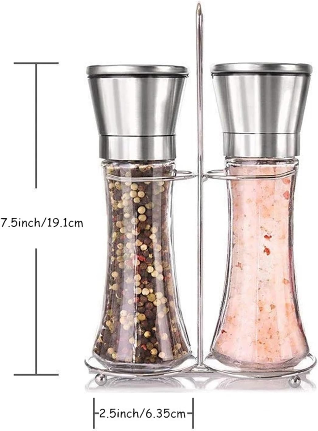 2pcs Salt And Pepper Shakers Set With Stand Stainless Steel Mill Manual Spice Grinder