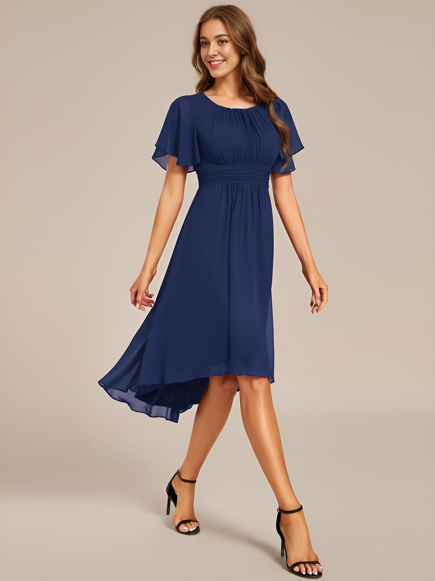 Ever-Pretty Robe de Cocktail Soirée Femme Col Rond Manches Courtes Mousseline EG02053