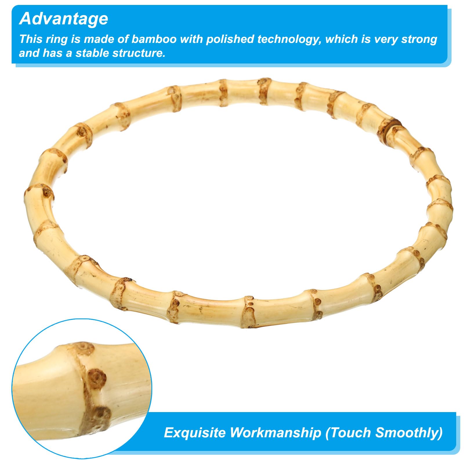 PATIKIL 8 Inch Bamboo Purse Handles, 2 Pcs Round Replacement Handmade Rings for Tote Bag Purse Making Decorations Wood - Image 3