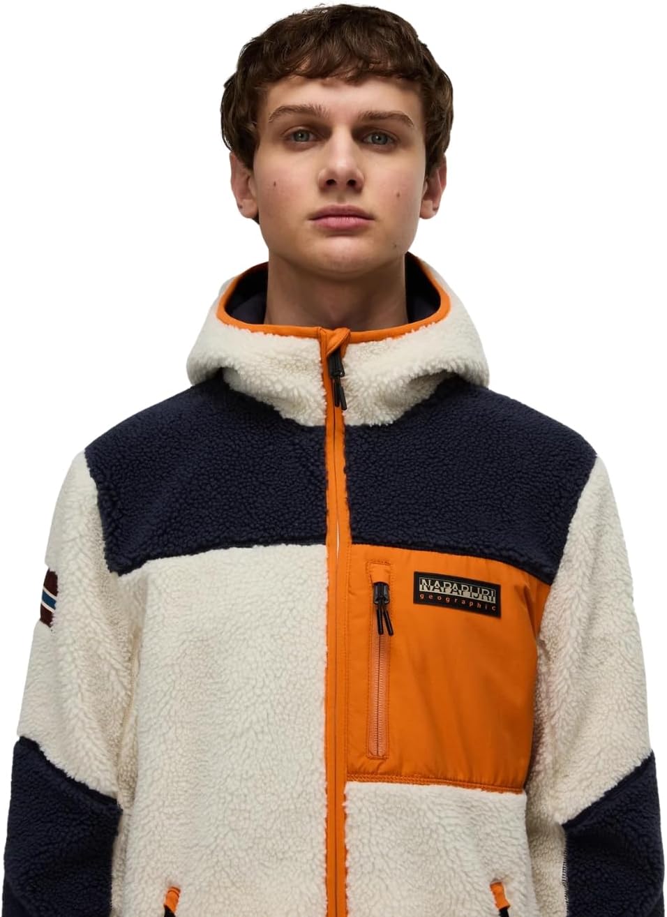 Napapijri Yupik Fleece Jacket, Full Zip, Hooded, Orange Multi (US