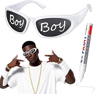 Rapper Glasses Costume Accessories, White Sunglasses Hip Hop Costume 2000s 90s 80s for Men Women Halloween