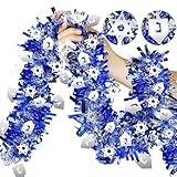 2 Pack Hanukkah Decorations, 36 Ft by 6 Inch Hanukkah Tinsel Garland with Dreidel Star of David Silver Ornaments Blue Metallic Streamers, Indoor Outdoor Chanukah Decorations Home Party Supplies