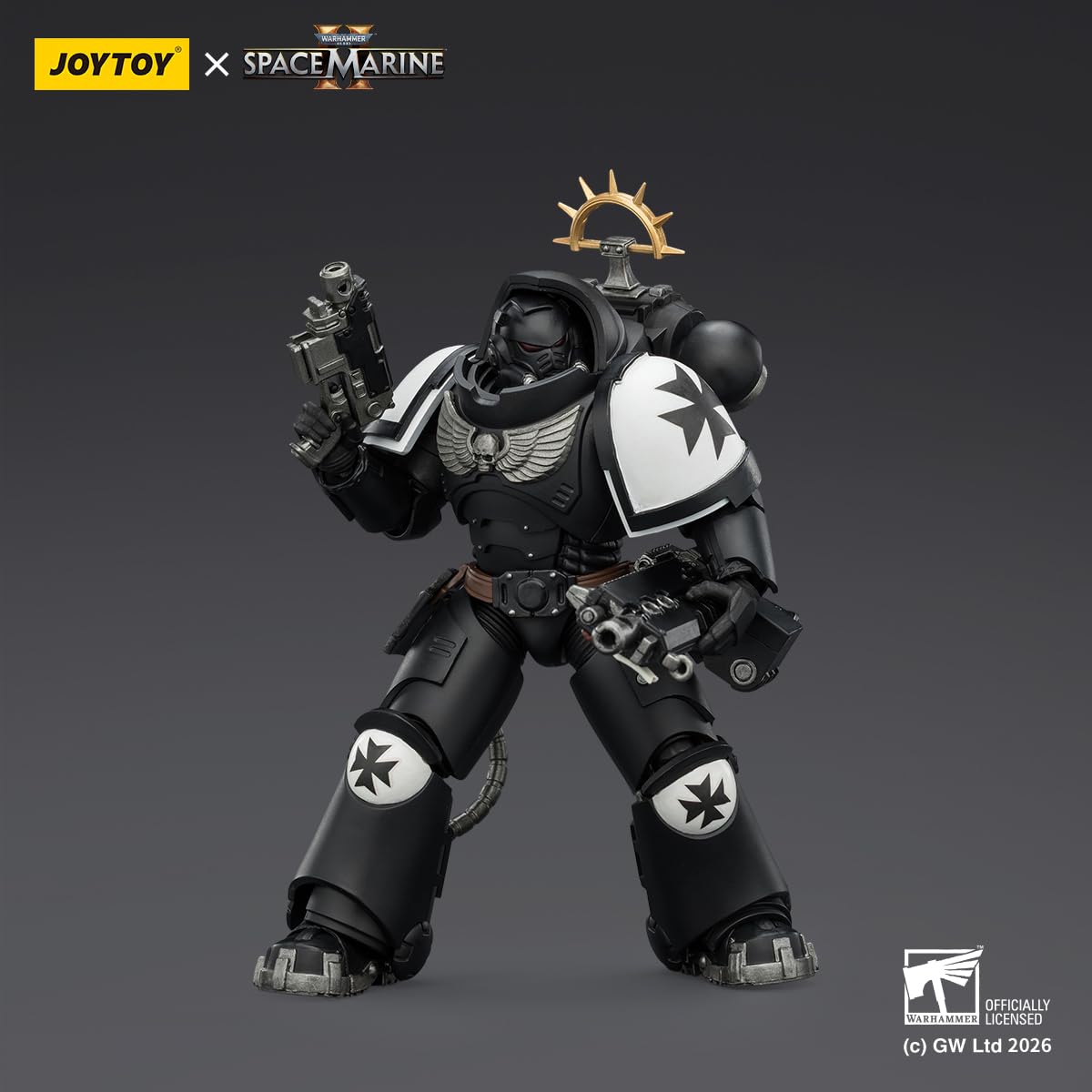 HIPLAY JOYTOY Warhammer 40,000: Space Marine 2 Black Templars Heavy Intercessor z ciężkimbinem bolt i pistoletem bolt (JT03721 Edycja Gry) Figurka akcji 1/18