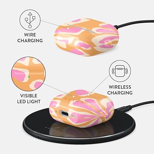 Miniatura 3 de Burga Funda rígida para Airpod compatible con Apple Airpods 4, patrón minimalista de flores rosas y naranjas, funda protectora de plástico duro