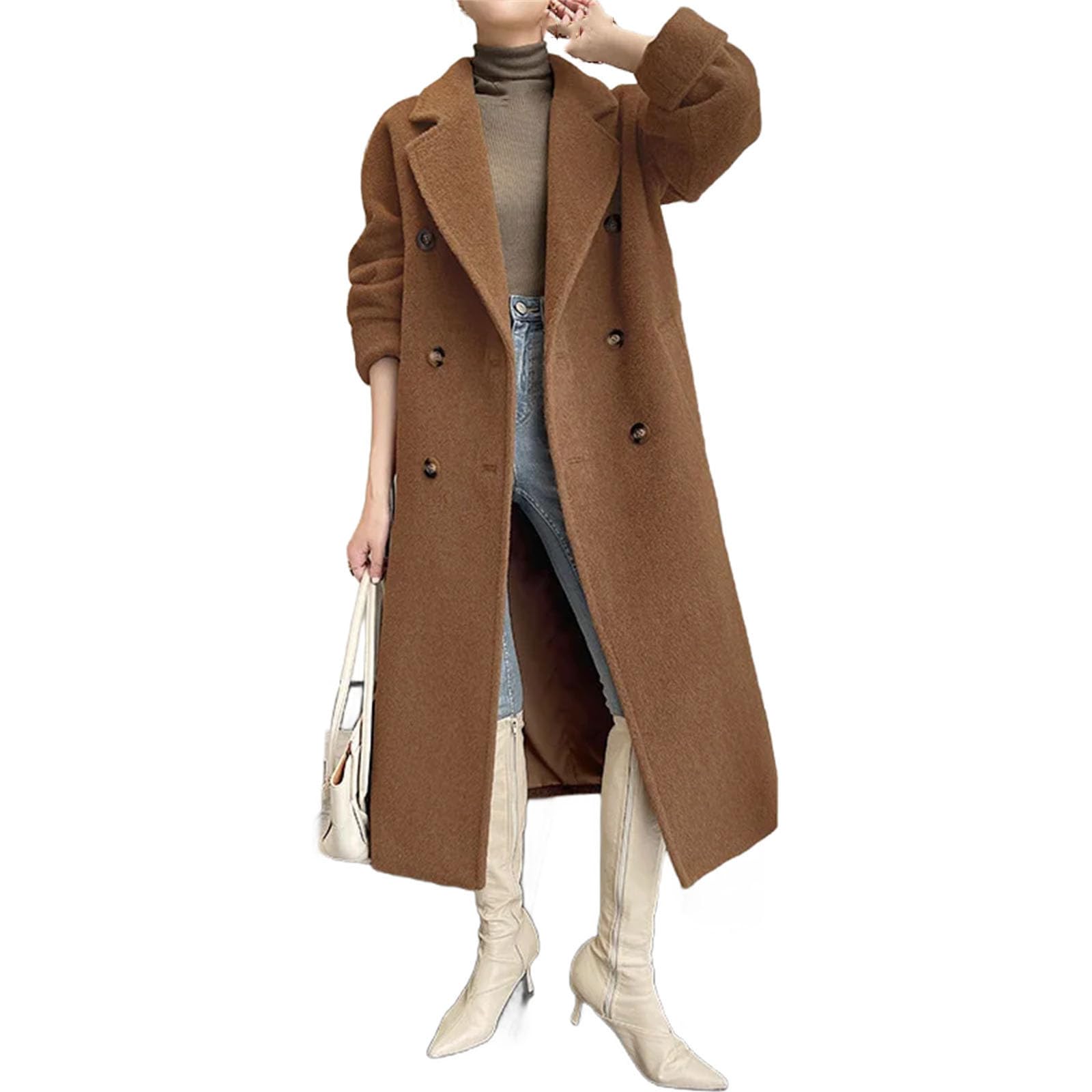 Cappotto di alpaca da donna lungo grigio cappotto per il tempo libero femminile nero ispessito allentato tipo dritto top doppiopetto con fodera