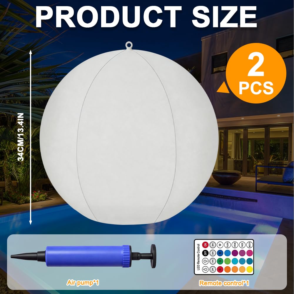 2 Piezas Luces Flotantes Piscina Solares, 34cm Inflables Bolas Luces solares Piscina, 16 RGB Luces Flotantes Piscina con Mando a Distancia, Impermeables Bolas de Luz LED para Piscina, Jardin