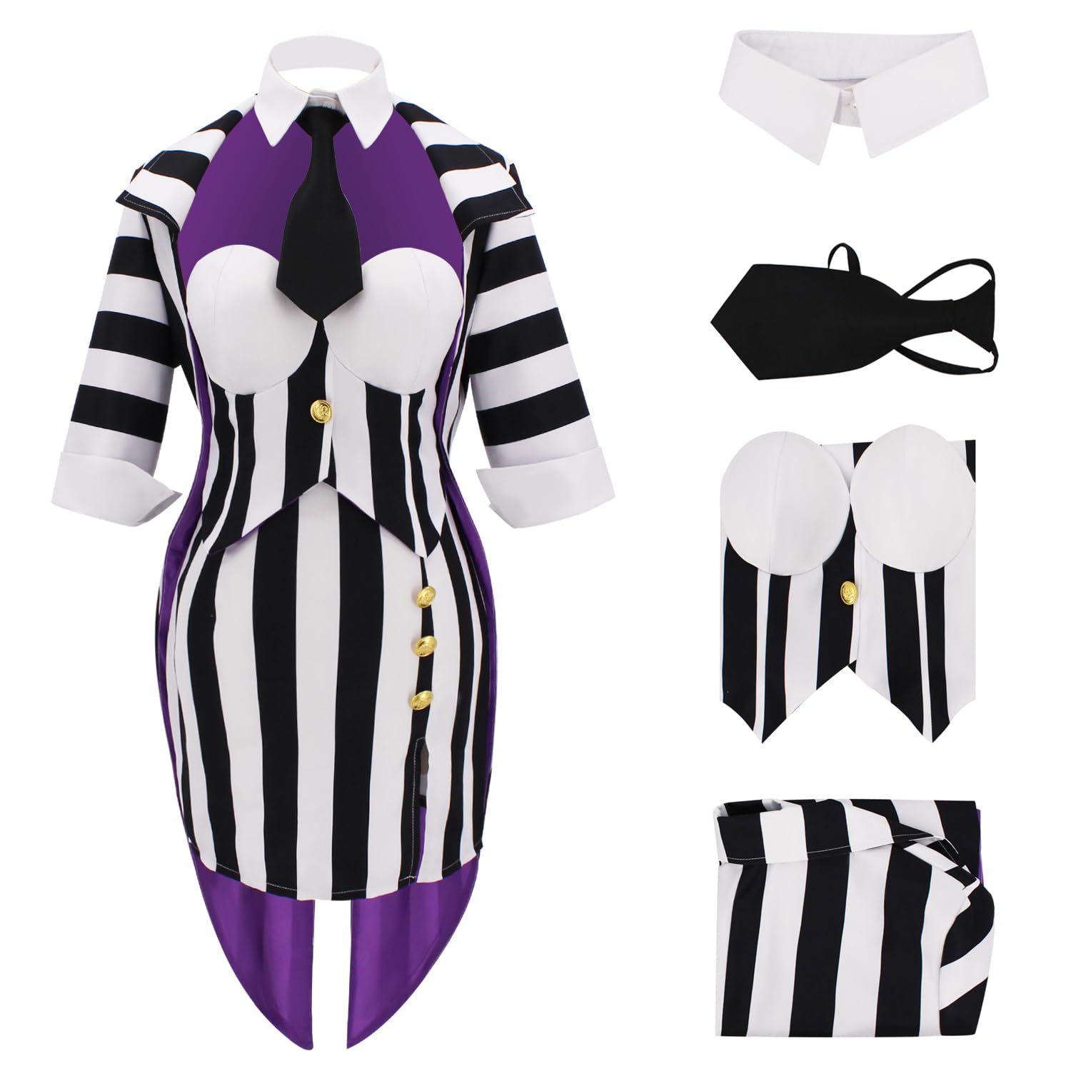 Gvnphal Betelgeuse Costume for Women Black and White Striped Suit Beetle  Corset Skirt Tuxedo with Tie Sets