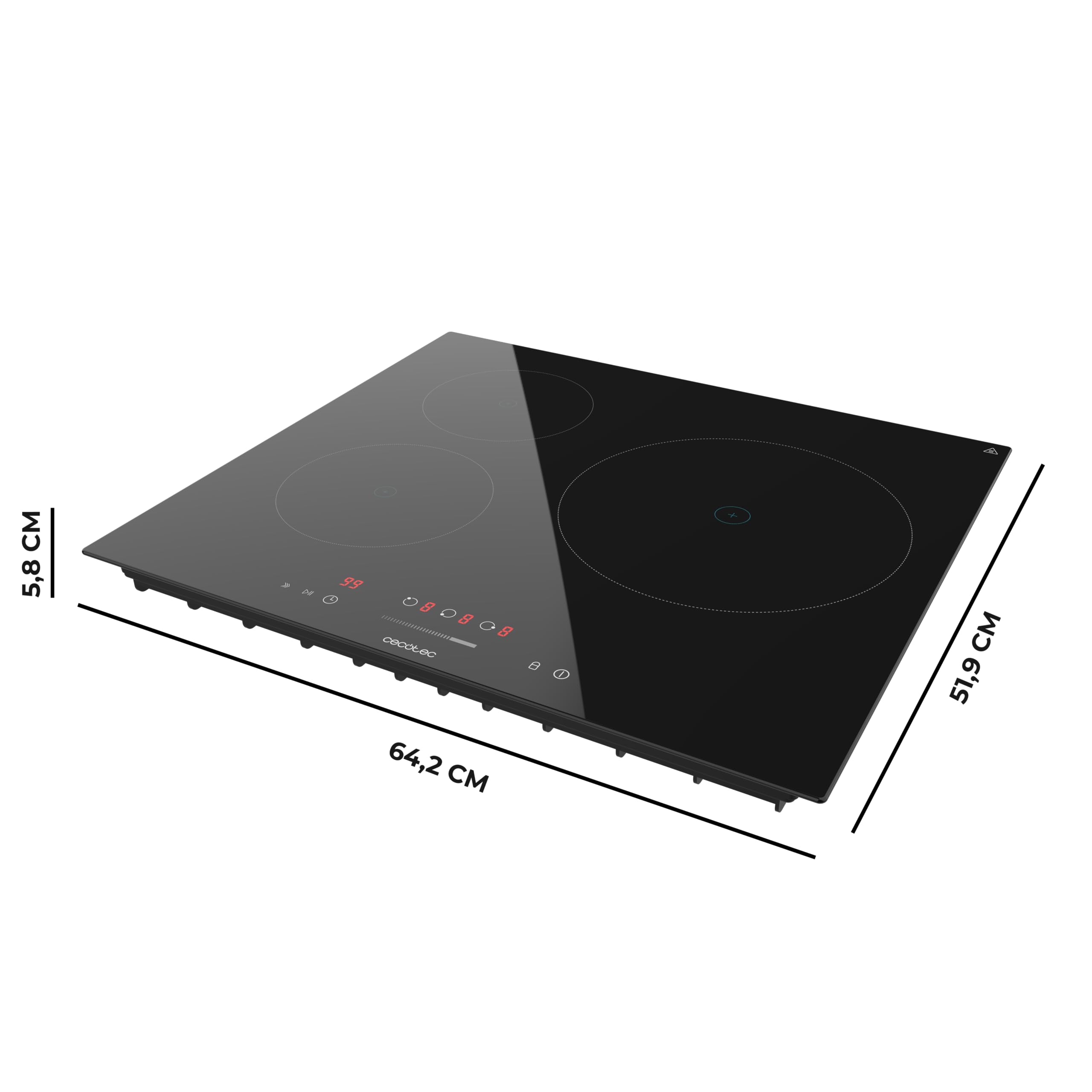 Cecotec Piano Cottura a Induzione 3 Zone Placa Bolero Squad I 3001 Max, Potenza 6600W, 9 Livelli Potenza, KidBlock, Spegnimento Automatico, Timer, Controllo Touch
