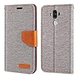Shantime Huawei Mate 9 Case, Oxford Leather Wallet Case with Soft TPU Back Cover Magnet Flip Case for Huawei Mate 9 Grey