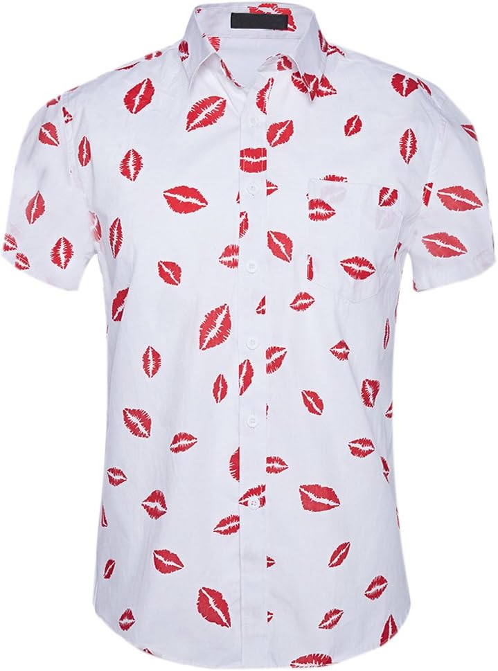 CATERTO Men's Premium Print Casual Shirt Short Sleeve Cotton Shirts