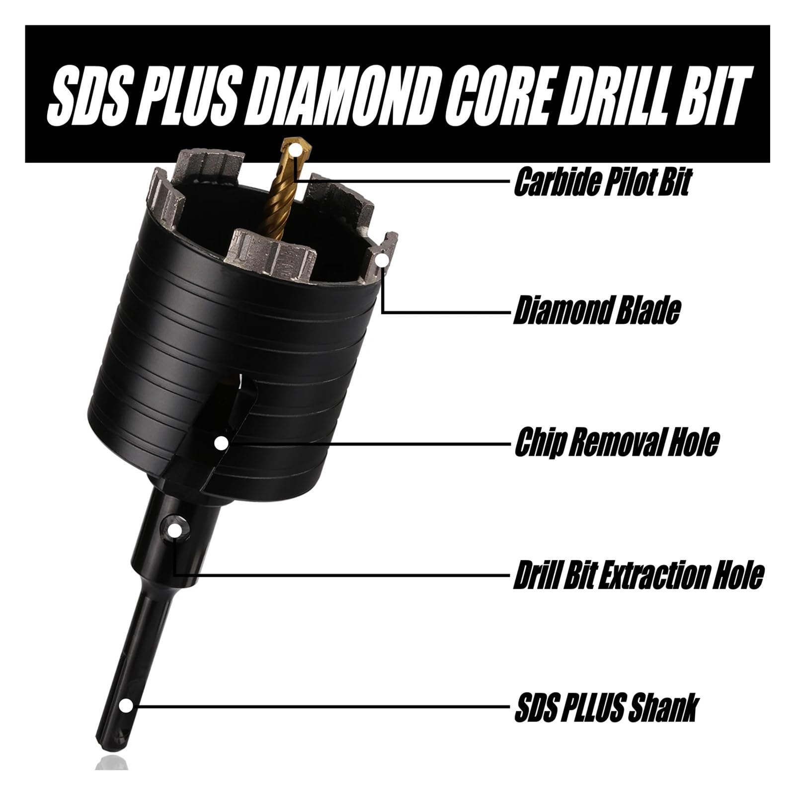 Broca De Diamante Seco Con Adaptador SDS Plus For Paredes De Ladrillo, Mampostería, Hormigón, Bloques De Cemento, Piedra, Granito Y Mármol.(72mm)