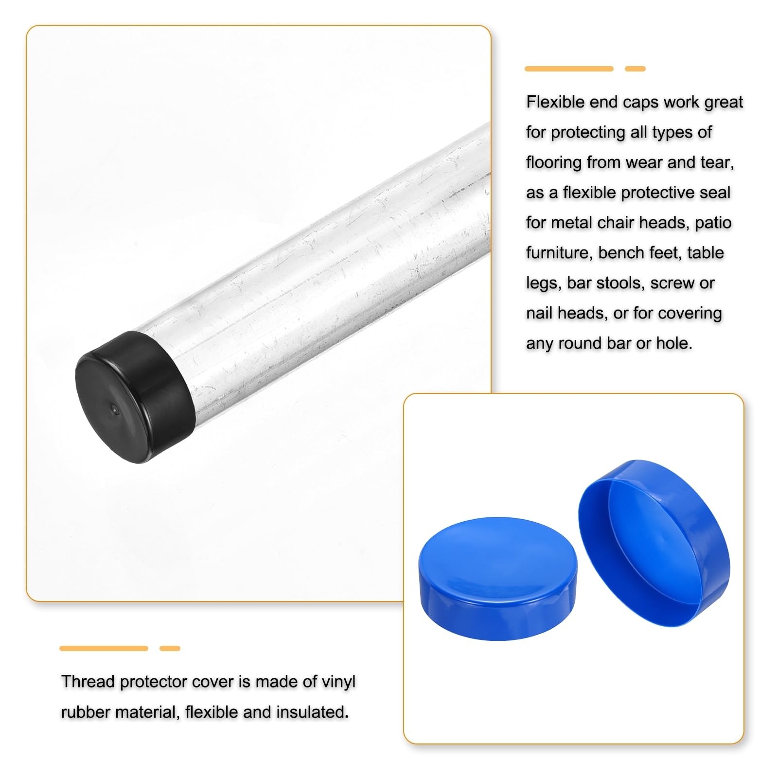 uxcell 4pcs Rubber End Caps 200mm(8 Inch) ID Vinyl Round End Cap Cover Screw Thread Protectors Blue