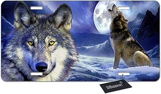 Wondertify License Plate Wolf Howl on The Snow Mountain and Full-Moon Night Decorative Car Front License Plate,Vanity Tag,Metal Car Plate,Aluminum Novelty License Plate,6 X 12 Inch (4 Holes)