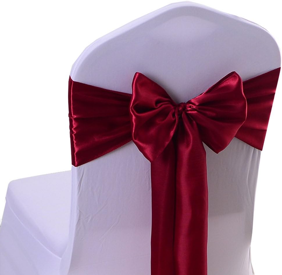 iEventStar (50, Burgundy) - Satin Sash Chair Bow Cover Wedding Banquet Party Decoration (50, Burgundy)