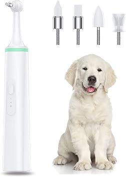 Pet Toothbrush Electric Teeth Cleaner Kit, 360 Rotating Dog Teeth Cleaner, 4 Replacement Heads, 2 Power Supply Ways, Green