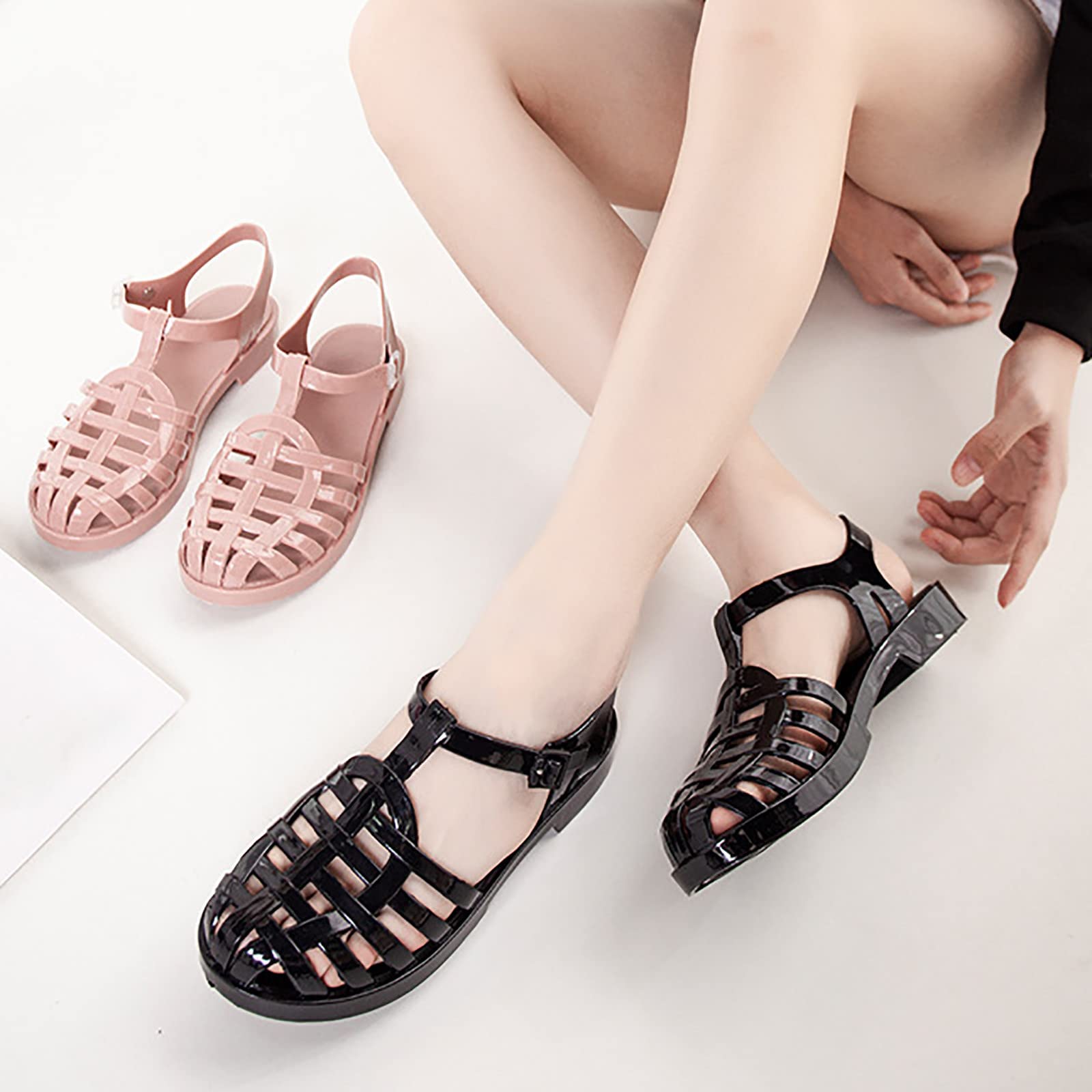 Sandalias bajas de mujer a la esclava – Chanclas de plástico cerradas