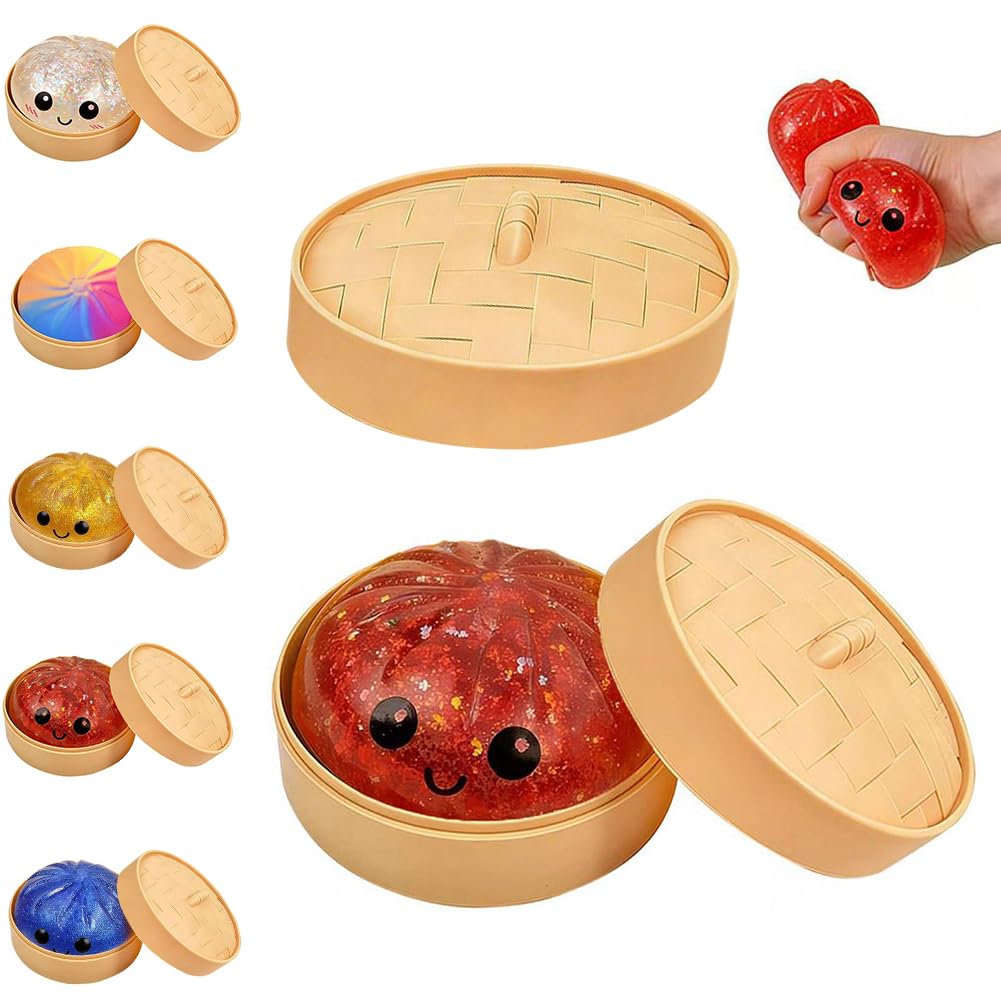 FDEFIRTFG Squeeze toys, Dumpling Squishies, Glitter Mystery Box, Colorful Dumplings Stress Balls Fidget Sensory Toy(Glitter Red)