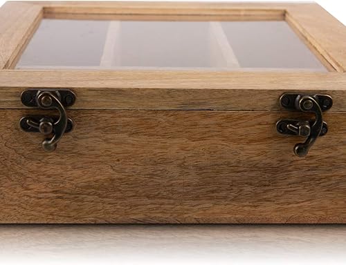 Miniatura 8 de Caja de té de madera para almacenamiento, organizador de cofre con 4 compartimentos de almacenamiento grandes para una variedad de especias y