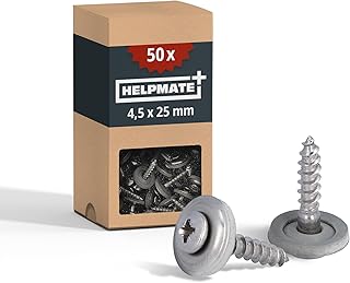 HELPMATE – Spenglerschrauben 4,5x25 mm – 50 Stück – Edelstahl A2 – DIN 7995 – PZ2 – Dachdeckerschrauben mit Linsenkopf, Tellerscheibe & EPDM-Dichtung – Silber