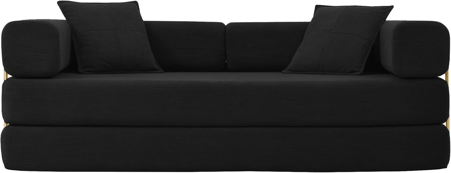 HANXIN 78 Inch Convertible Sleeper Sofa Bed, Folding Floor Mattress Couch with Fixed-Shape Frame, Futon Boneless Couch Lounge Loveseat with Pull Out Bed, No Assembly Required (Black) Black 78" Loveseat Sofa Bed
