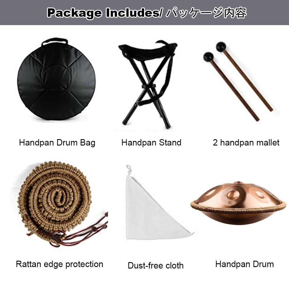 Instrument dla dorosłych w tonacji molowej 12 nut 432Hz/440Hz Bębenek stalowy z miękką torbą na rękę, 2 młotki do handpanu, stojak na handpan (kolor: fioletowy, rozmiar: 440Hz) (440Hz)